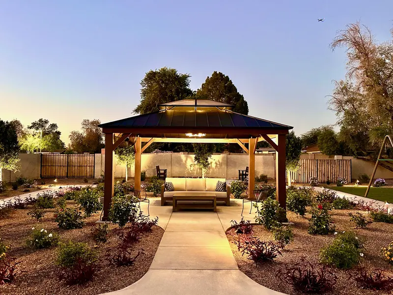 Gazebo lit at dusk