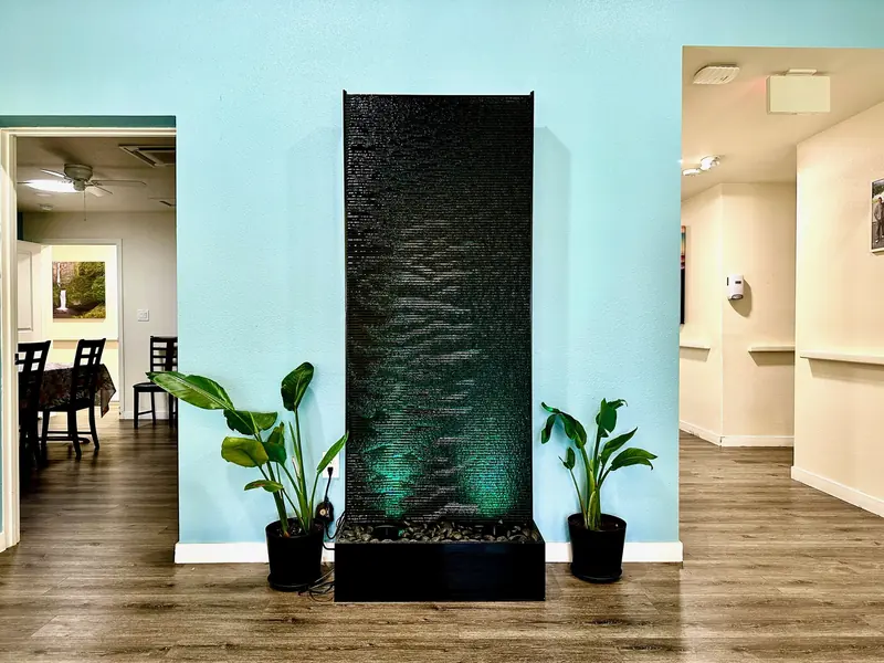 Water wall in the hallway at Fountain Assisted Living, Mesa AZ
